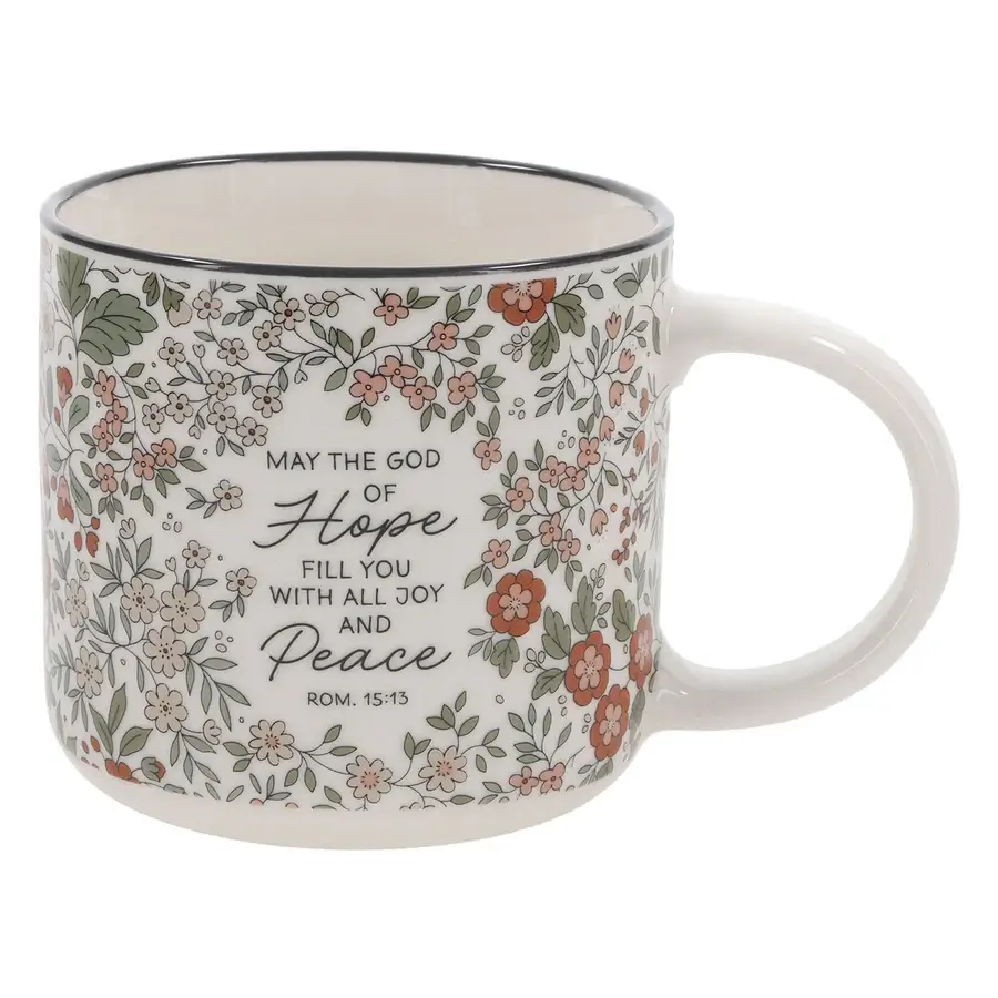 May the God of Hope Fill You with All Joy and Peace Floral Ceramic Mug